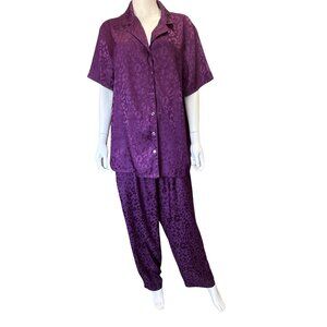 Valerie Steven’s Purple Leopard Print Pajama Set Short Sleeve Womens Size 1X